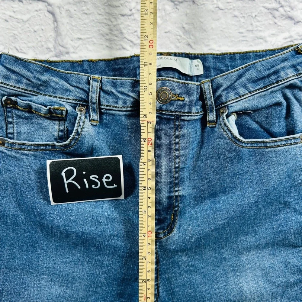 Garage Denim High Waist Flare Jeans Blue Raw Hem Size 9 29 Retro Inspired